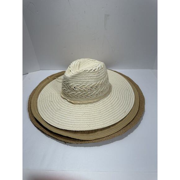 Lot Of 3 Womens‎ Wide Brim Sun Hat White Raffia Raffia Fabric Beige Summer
